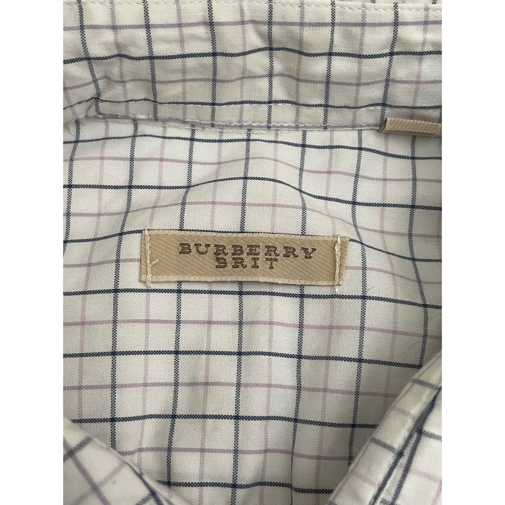Burberry Brit Short Sleeve Button Down Shirt Mens XL White Check Cotton Pocket - Picture 4 of 10